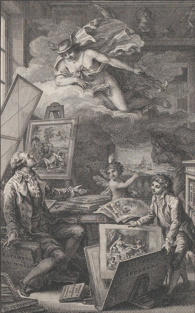 Ter nagedachtenis aan P. FR. Basan, een gravure voor de catalogus van de collectie van P.-F. Basan, 1798 door Pierre Philippe Choffard