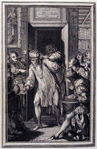 Koning Candaule en de Meester van de Wet - in "Tales et nouvelles en vers" door Jean La Fontaine. 1776. Illustratie door P.P. Choffard. door Pierre Philippe Choffard