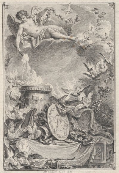 Herdenkingsstuk van een huwelijk door Pierre Philippe Choffard