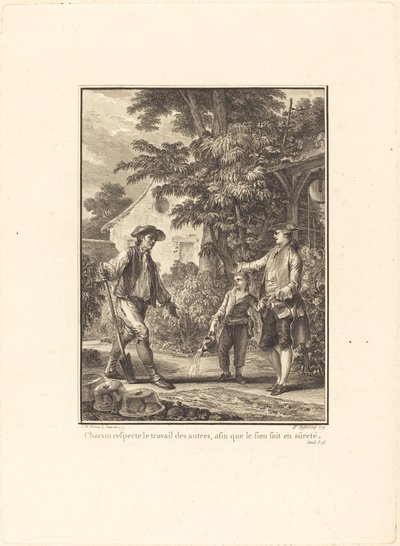 Chacun respecte le travail des autres, afin que le sien soit en sûreté door Pierre Philippe Choffard after Jean Michel Moreau