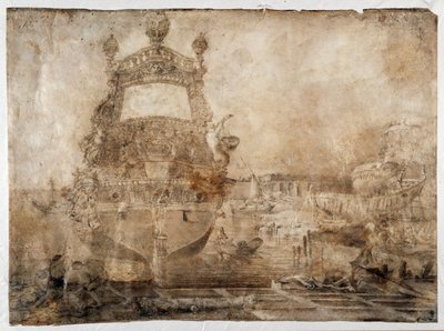 Een schip bewapenen bij een scheepswerf door Pierre Puget