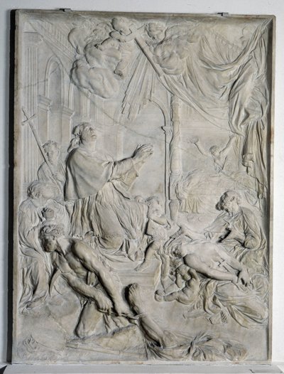 Laag reliëf van de Pest van Milaan - Sint Charles Borromee biddend door Pierre Puget