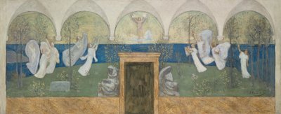 Een voorbereidende schildering voor Les Muses inspiratrices acclament le Génie, Messager de Lumière, 1895 door Pierre Puvis de Chavannes