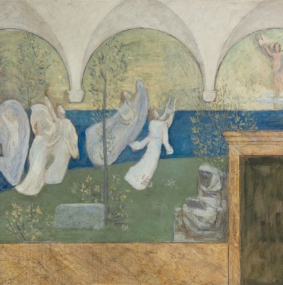 Detail van een voorbereidende schildering voor Les Muses inspiratrices acclament le Génie, Messager de Lumière door Pierre Puvis de Chavannes