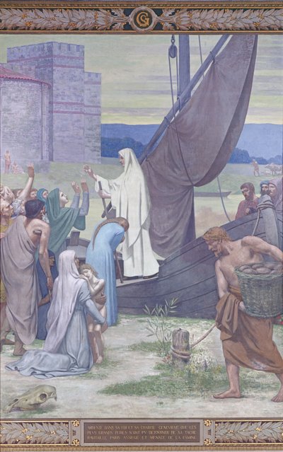St. Genevieve brengt voorraden naar de stad Parijs na het beleg door Pierre Puvis de Chavannes