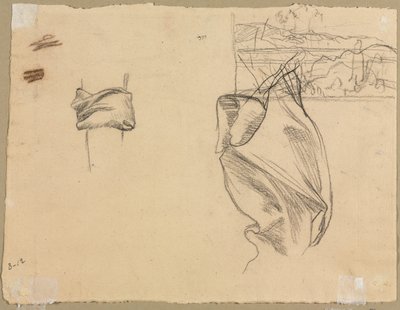 Studies van draperie en studie van een landschap (verso) door Pierre Puvis de Chavannes