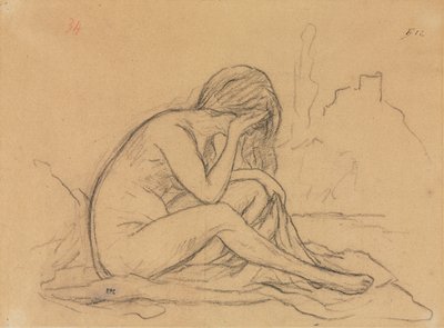 Studie van een vrouwelijk naakt recto, studies van draperie en studie van een landschap verso, 1800s door Pierre Puvis de Chavannes