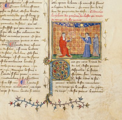 Detail van een pagina uit "De Proprietatibus Rerum" door Bartholomeus Anglicus, in de Franse vertaling van Jean Corbechon, ca. 1390 door Pierre Remiet