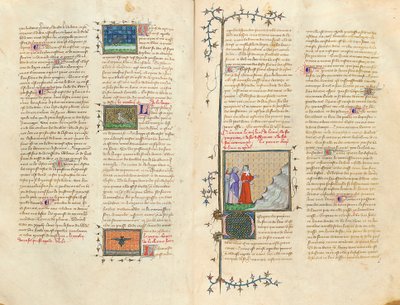 Pagina uit "De Proprietatibus Rerum" door Bartholomeus Anglicus, in de Franse vertaling van Jean Corbechon, ca. 1390 door Pierre Remiet