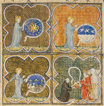 Pagina uit "De Proprietatibus Rerum" door Bartholomeus Anglicus, in de Franse vertaling van Jean Corbechon, ca. 1390 door Pierre Remiet
