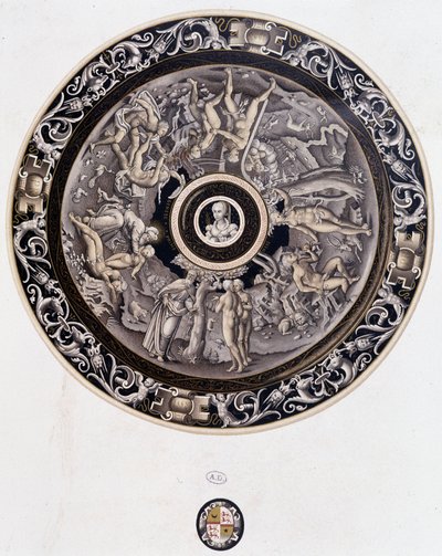 16e-eeuws porseleinen bord dat Genesis voorstelt door Pierre Reymond, Limoges door Pierre Reymond