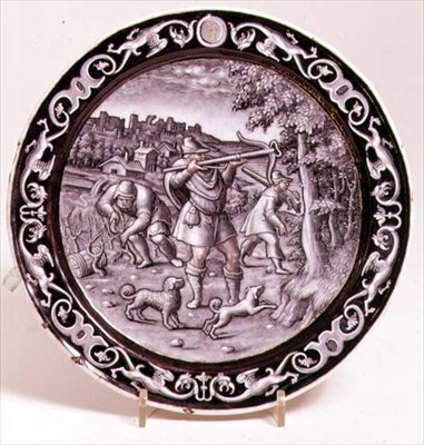 Limoges bord, een van een set van 12 die de maanden van het jaar uitbeelden door Pierre Reymond