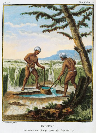 India, inboorlingen die velden irrigeren, uit Voyage aux Indes et la Chine (Reis door India en China) door Pierre Sonnerat door Pierre Sonnerat