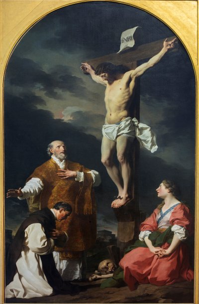 Christus gekruisigd met St. Eusebius, St. Philip Neri en St. Maria Magdalena door Pierre Subleyras