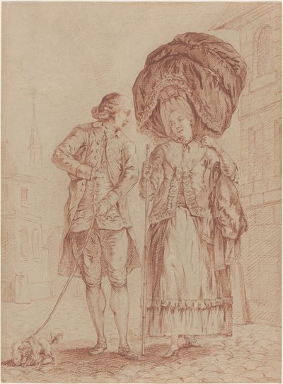 Een Geestelijke Begeleidt een Dame op Haar Ochtendwandeling door Pierre Thomas Le Clerc