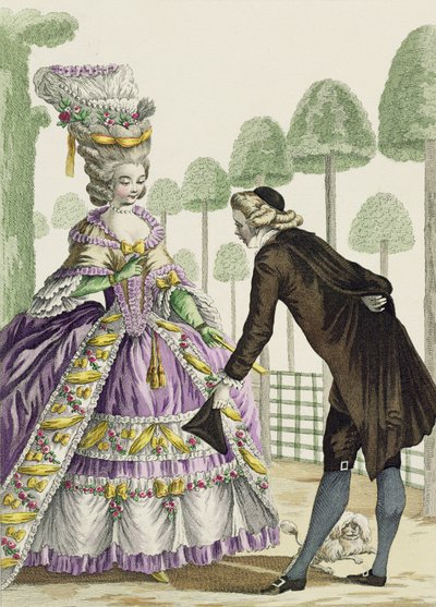 Dame in een Lila Jurk Wandelt in de Tuinen van het Palais Royal, plaat 13 uit 