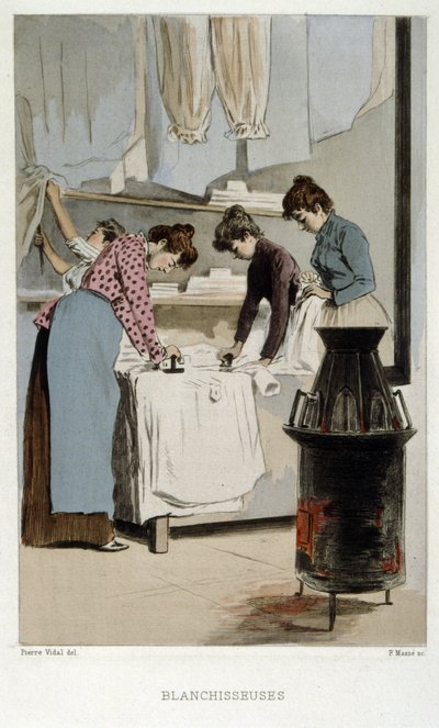 Parijse wasserijen werken in een wasserette sweatshop, Frankrijk door Pierre Vidal