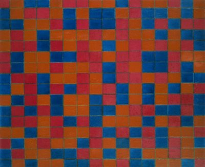 Dambord compositie met donkere kleuren door Piet Mondrian