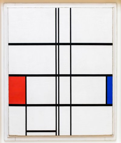 Compositie in wit, rood en blauw door Piet Mondrian