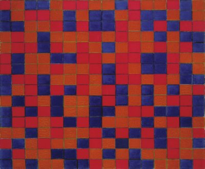 Compositie met Raster 8: Dambordcompositie met Donkere Kleuren door Piet Mondrian