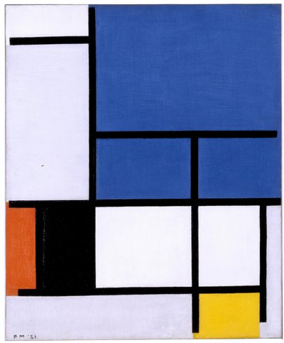 Compositie met Grote Blauwe Vlak, Rood, Zwart, Geel en Grijs door Piet Mondrian
