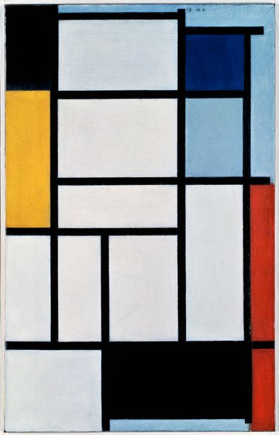 Compositie met rood, zwart, geel, blauw en grijs door Piet Mondrian