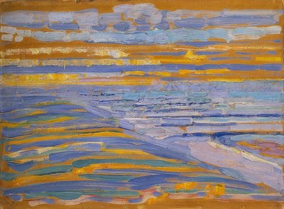 Duinen met strand en pier, Domburg. 1909 door Piet Mondrian