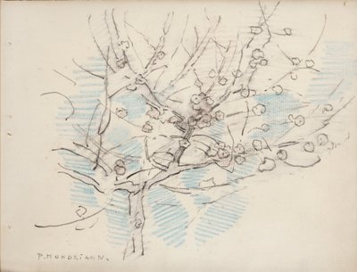 Bloeiende boom, c.1917-18 door Piet Mondrian