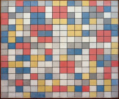 Compositie met rooster 9; Schaakbord met lichte kleuren door Piet Mondrian
