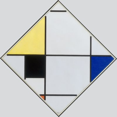 Ruitcompositie met Geel, Zwart, Blauw, Rood en Grijs door Piet Mondrian