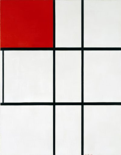 Compositie B (Nr. II) met rood door Piet Mondrian