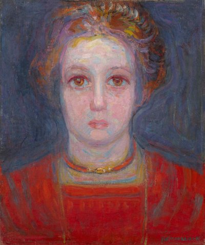 Portret van een meisje in rood, 1908 door Piet Mondrian