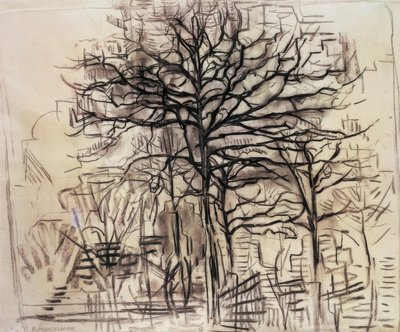 Studie van bomen door Piet Mondrian