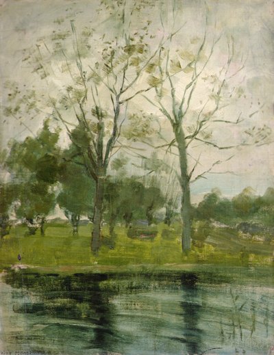 Twee Bomen Gesilhouetteerd achter een Waterloop door Piet Mondrian