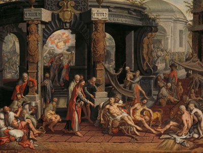 De genezing van de verlamde, bad van Bethesda door Pieter Aertsen