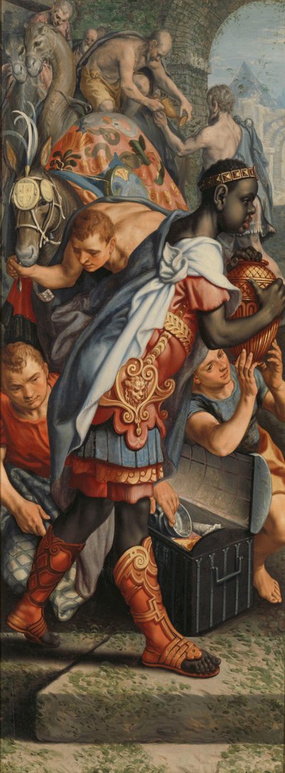 Vleugel van een altaarstuk met aanbidding der wijzen, op de keerzijde is presentatie in de tempel door Pieter Aertsen
