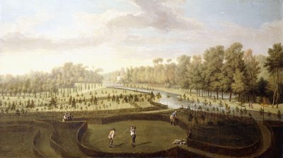 Een uitzicht op Chiswick Gardens, Richmond, vanaf de Nieuwe Tuinen richting de Bagnio, c.1729-31 door Pieter Andreas Rysbrack