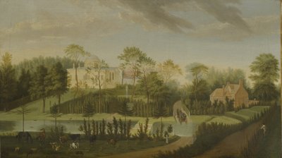 Uitzicht op het terras met zicht op het kanaal naar de zijkant van de villa, Chiswick Villa door Pieter Andreas Rysbrack