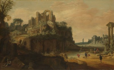 Romeins landschap met ruïnes door Pieter Anthonisz van Groenewegen