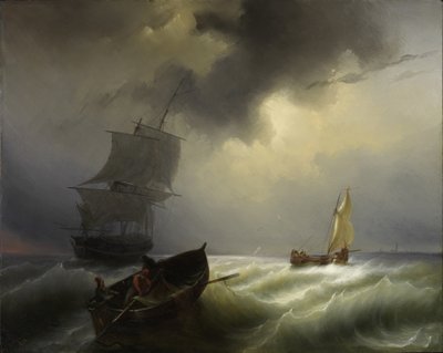 Schepen op Zee in een Strakke Wind, 1838 door Pieter Arnout Djixhoorn