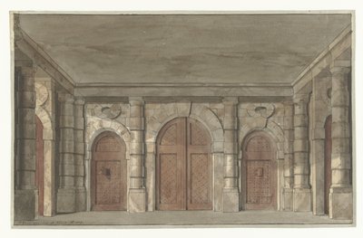 Ontwerp voor een toneeldecor van een voorportaal van een gevangenis (?) door Pieter Barbiers (I)