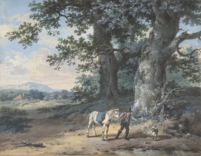 Een Boer die zijn Paard Leidt aan de Rand van een Bos, laat 18e-midden 19e eeuw door Pieter Barbiers