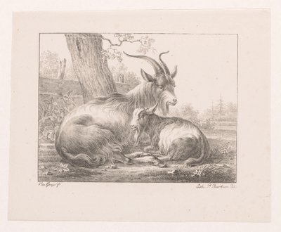 Bok en geit in landschap door Pieter Bartholomeusz. Barbiers