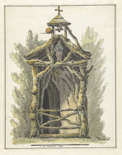 Kluizenaarshut met heiligenbeeld door Pieter Bartholomeusz. Barbiers