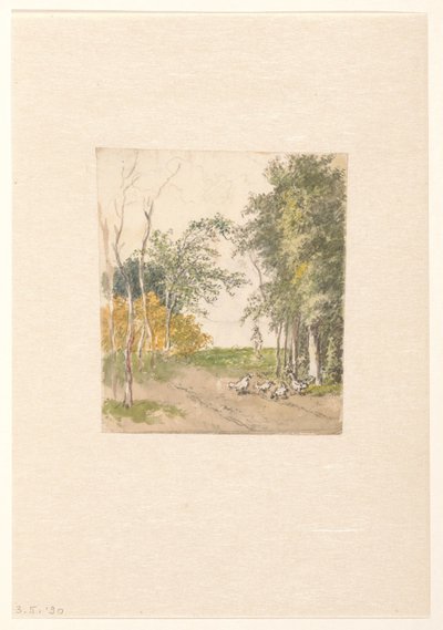 Landschap met kippen langs de weg door Pieter Bartholomeusz. Barbiers