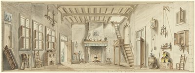 Ontwerp voor een toneeldecor voor de Vlaamse opera Het Kapertje door Pieter Bartholomeusz. Barbiers