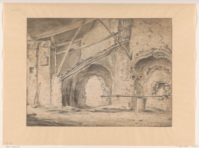 Interieur met poort en trap door Pieter Bodding van Laer