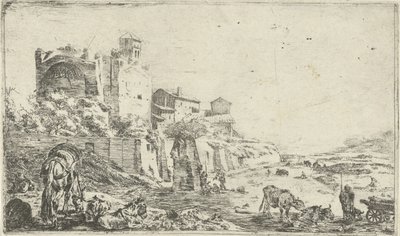 Ruïnes van de tempel van Venus en Roma door Pieter Bodding van Laer