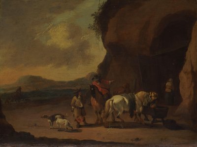 Ruiters gestopt op een bergpas door Pieter Bout