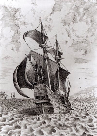 Schip, gegraveerd door Hieronymus Cock door Pieter Bruegel the Elder